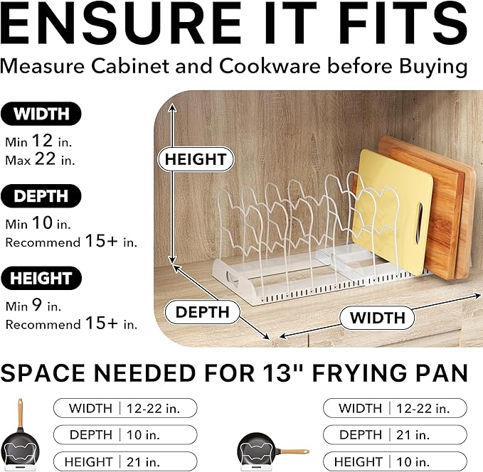 Simple Houseware Expandable Pan Organizer Rack, 10 Adjustable Compartments, White - Kitchen Cabinet Organizer for Pots, Pans, Lids & Bakeware - Pantry & Countertop Storage - Image 3
