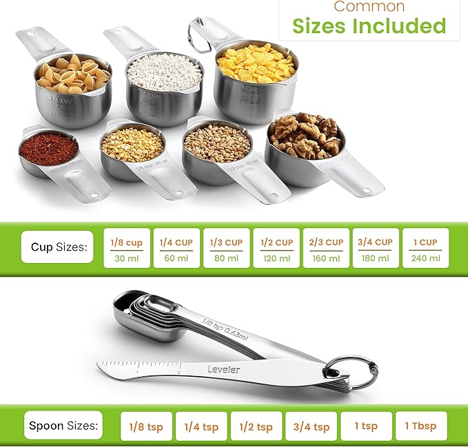Spring Chef Stainless Steel Measuring Cups and Spoons Set of 14 with Leveler, Nesting Kitchen Metal Measuring Cups and Spoons Set for Dry and Liquid Ingredients, Perfect for Cooking & Baking - Image 3