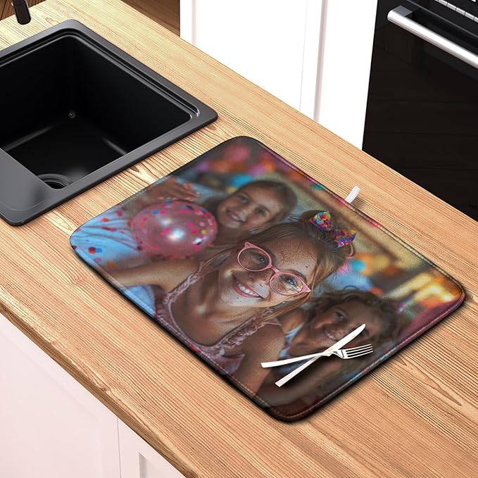 Customized Personalized Image Dish Drying Mat for Dishes 18x24 inch,Custom Any Photo or Text Drying Mat Large Microfiber Dish Drainer Mat Super Absorbent Dish Rack Pad for Coffee Bar Sinks - Image 6