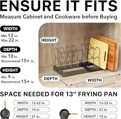 Simple Houseware Expandable Pan Organizer Rack, 10 Adjustable Compartments, Black - Kitchen Cabinet Organizer for Pots, Pans, Lids & Bakeware - Pantry & Countertop Storage - Image 3