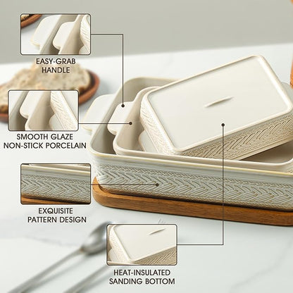 Casserole Dishes for Oven, Ceramic Baking Dishes Set of 3, Rectangular Lasagna Pans Casserole Dish Set for Baking, Cooking, Kitchen, Cake Dinner, Banquet (15.4''/12.3''/9.8'') - Image 3