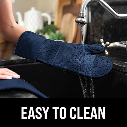 BPA-Free Soft Silicone Oven Mitts - Ultra Heat Resistant Oven Mitts with Thick Cotton Liner - Extra Long Slip Resistant Pot Holders, Flexible Oven Gloves - Navy 14.7" - Image 6