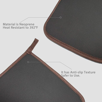 2Pcs Cotton and Neoprene Oven Pads Pot Holders with Pocket 8"x8.5" Dual-Function Hot Pad Set for Finger Hand Wrist Protection Heat Resistant to 428°F,Brown