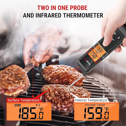 TempPro 2-in-1 Instant Read Thermometer for Cooking, Infrared Thermometer with Meat Probe, Non-Contact Laser Meat Thermometer for Griddle Grill Pizza Oven, Black (Previously ThermoPro) - Image 2
