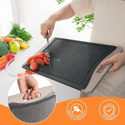 Extra Large Cutting Boards, Plastic Cutting Boards for Kitchen (Set of 3) Cutting Board Set Dishwasher Chopping Board with Juice Grooves Easy-Grip Handles, Almond Gray, Empune - Image 3