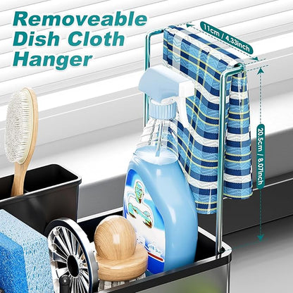 Ewaiira Stainless Steel Sink Caddy, Sponge Holder for Kitchen Sink with Brush Holder and Towel Rack, Sink Organizer for Countertop, Soap Dispenser Kitchen Organizers Storage Essentials, Black 9.8″ - Image 7