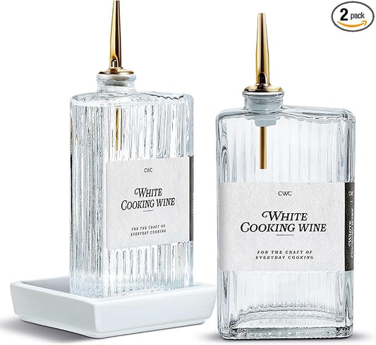 COOK WITH COLOR Olive Oil Dispenser Bottle - 2 Pk Glass Oil Dispenser for Kitchen - Condiment, Coffee Syrup & Vinegar Dispenser, Olive Oil Cruet, Includes 4 Auto Pourer Spouts by CookwithColor