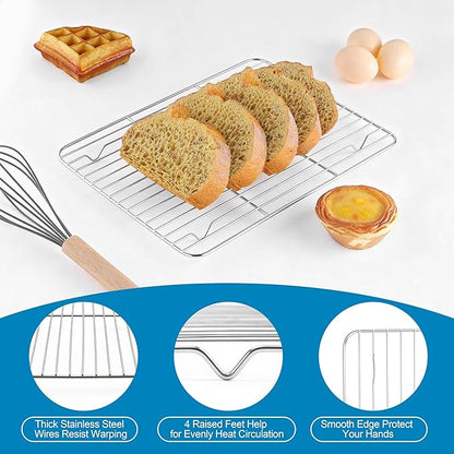 Herogo Stainless Steel Baking Sheet with Wire Rack Set(2 Pans + 2 Racks), 12.5×10×1 Inch Rectangle Cookie Sheet Bakeware Set for Oven, Heavy Duty & Dishwasher Safe- Medium
