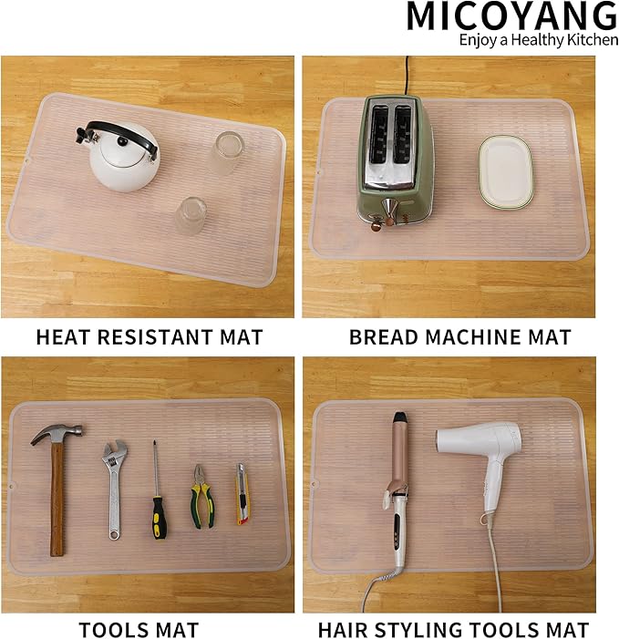MicoYang Silicone Dish Drying Mat for Multiple Usage,Easy clean,Eco-friendly,Heat-resistant Silicone Mat for Kitchen Counter or Sink,Refrigerator or Drawer Liner Translucent 3XL 28 inches x 18 inches - Image 3