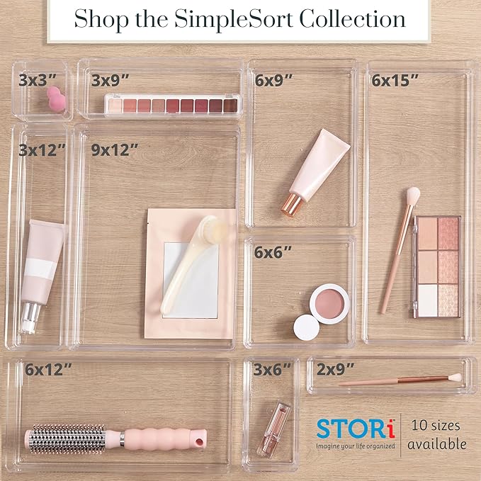 STORi SimpleSort Drawer Organizer Bins 6 pc Set, Multi-size, Bathroom Organizers and Storage, Makeup Organizer, Desk Organizer, Vanity Organizer, Clear Organizing Containers, Made in USA - Image 8