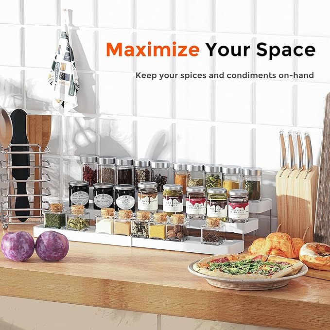 2 Pack Expandable Spice Rack Organizer for Cabinet - 3 Tier Adjustable Cabinet Spice Organizer Easy Visibility - Spice Organizer for Cabinet Countertop Cupboard Pantry Organization (White) - Image 5