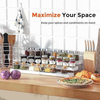 2 Pack Expandable Spice Rack Organizer for Cabinet - 3 Tier Adjustable Cabinet Spice Organizer Easy Visibility - Spice Organizer for Cabinet Countertop Cupboard Pantry Organization (White) - Image 5