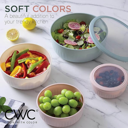 COOK WITH COLOR Prep Bowls with Lids- Wide and Deep Nesting Plastic Small Mixing Bowl Set with Lids, 12 Piece Set - Wide Bowls, Teal and Pink - Image 3