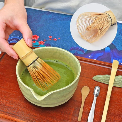 Matcha Whisk Set,11Pcs Matcha Set,Matcha Kit,Whisk Made from 100% Natural Bamboo, 11-component set for all your matcha-making needs,Contains stainless steel spoon, measuring cup(green)