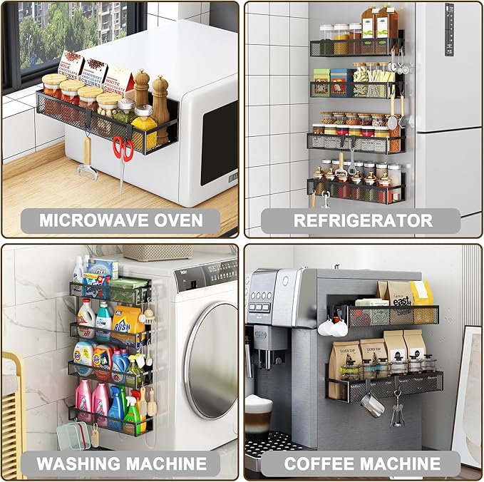 Aufworld Magnetic Spice Rack for Refrigerator, 5 Pack Magnetic Shelf, Moveable Magnetic Fridge Organizer with an 8-Hook Rack, Seasoning Organizer for Kitchen Organization (Extra with 8 Hooks) - Image 5