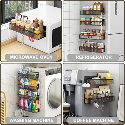 Aufworld Magnetic Spice Rack for Refrigerator, 4 Pack Magnetic Shelf, Fridge Magnet Organizer with Moveable 8 Hooks, Magnetic Fridge Shelf for Kitchen Organization and Storage (4 Pack) - Image 5