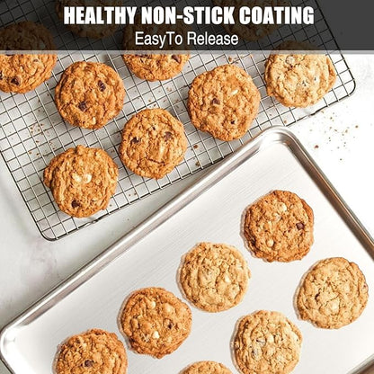 Baking Sheet Cookie Sheet Set of 2, Umite Chef Stainless Steel Baking Pans Tray Professional 12 inch, Non Toxic & Healthy, Mirror Finish & Rust Free, Easy Clean & Dishwasher Safe - Image 5
