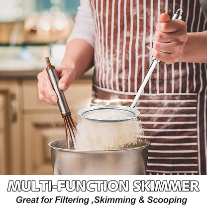 Anaeat 4" Stainless Steel Fat Skimmer Spoon - Professional Kitchen Fine Mesh Food Strainer and Hot Pot Skimmer with Long Handle for Skimming, Cooking, Frying, Grease, Gravy and Foam Diameter