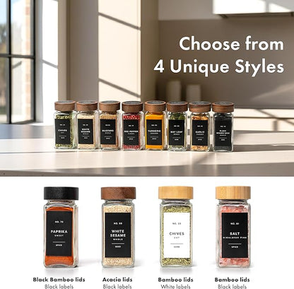 EDELHAUS® Square Spice Jars with Acacia Wooden Lid (Pack of 24) Spice Jars with Shaker Insert and 240 Labels - Acacia Lids Glass Container for Spice Organisation [4.3 in × 1.8 in] - Image 10