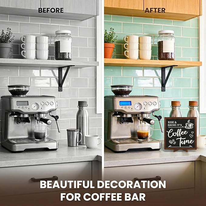 Woodamore Vintage Coffee Signs For Coffee Station Decorations - Coffee Bar Decor Accessories, Wood Farmhouse Cafe Signs For Kitchen Table Top Decor - Image 3