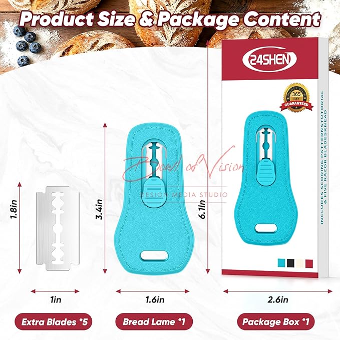 24SHEN Bread Lame, Sourdough Scoring Tool with Extractable & Magnetic, Sour Dough Tools Sourdough Cutter for Homemade Bread Making, Scoring Knife Include 5 Razor Blades-Blue & Red - Image 2
