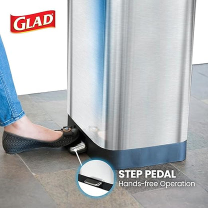 Glad GLD-74506 Stainless Steel Step Trash Can with Clorox Odor Protection | Large Metal Kitchen Garbage Bin with Soft Close Lid, Foot Pedal and Waste Bag Roll Holder, 13 Gallon, Stainless - Image 7