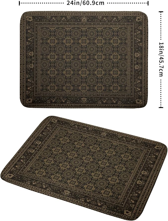 Brown Antique Tabriz Rug Dish Drying Mat for Kitchen Counter,Retro Turkish Vintage Floral Block Print Drying Mat 18 x 24 Inch with Absorbent Reversible Microfiber Drying Pad for Coffee Bar - Image 2