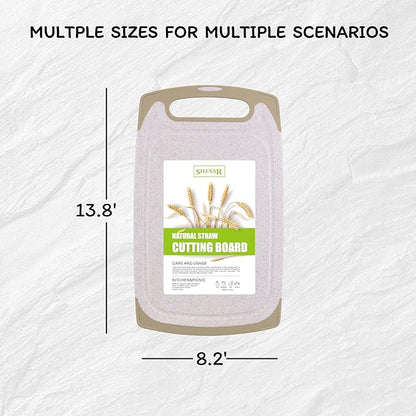 Cutting Board for Kitchen, Wheat Straw Fiber Cutting Board, Dish Washer Safe, w/Juice Grooves for Meat, Veggies,Easy Grip Handle, Non-slip Surface,Eco-friendly,Serveware Accessories(13.8‘x8.2‘)