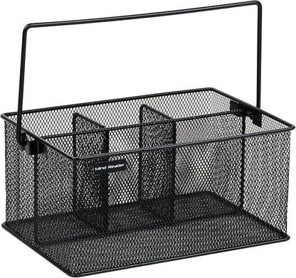 Mind Reader Multi-purpose Storage Caddy with Handle, Desktop Organizer, Cutlery Holder, 4 Compartments, Metal Mesh, Black - Image 5