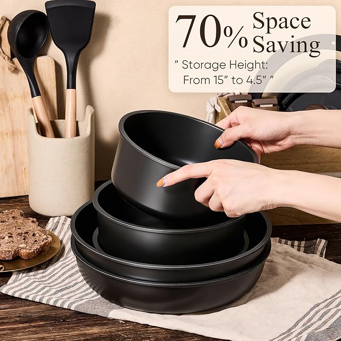 CAROTE 33pcs Pots and Pans Non Stick, Cookware Sets Detachable Handle, Induction Kitchen Pots and Pans,NonStick Cooking Set, Oven/Dishwasher/Fridge Safe, Space Saving - Image 3