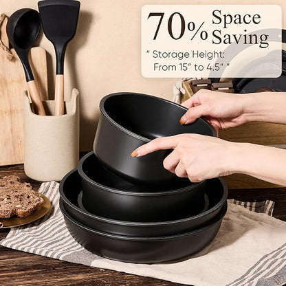 CAROTE 33pcs Pots and Pans Non Stick, Cookware Sets Detachable Handle, Induction Kitchen Pots and Pans,NonStick Cooking Set, Oven/Dishwasher/Fridge Safe, Space Saving - Image 3