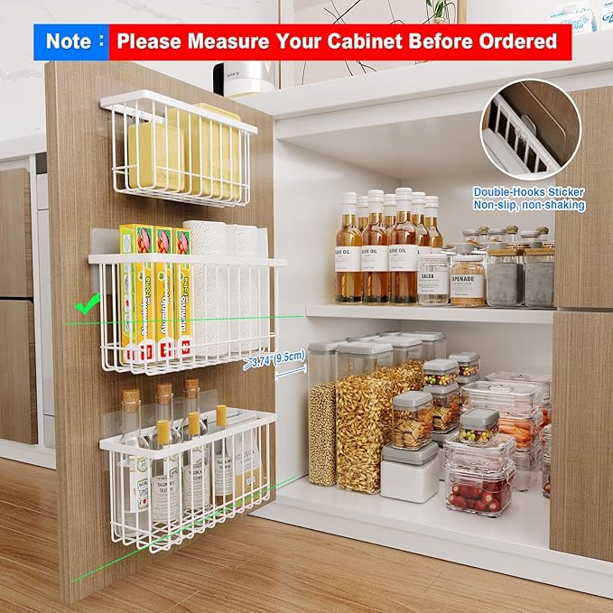MUSTORN 3 Pack Adhesive Cabinet Door Organizer, Lid Organizers Inside Cabinet Food Container/Tumbler Lid Organizer and Storage Cup Lids Holder for Kitchen & Bathroom Wall Mounted(White) - Image 2