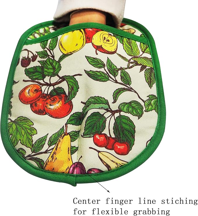 Pot Holders Set of 2 with Transparent Clear Silicone Shell and Nice Fruit Flower Cotton Lining, Heat Resistant to 500 F Kitchen Oven Gloves Pot Holder for Cooking (Fruit Flower, Potholders) - Image 4