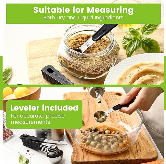 Spring Chef Stainless Steel Magnetic Measuring Spoons Set of 8 with Leveler, Round Metal Teaspoon & Tablespoon Measuring Spoons - Kitchen Gadgets For Baking and Cooking - Image 7