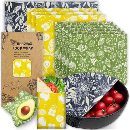 Organic Beeswax Wrap - Reusable Food Wrap Set, 9 Pack - 1L, 5M, 3S Flower Patterns - Sustainable, Sandwich Storage by PICcircuit