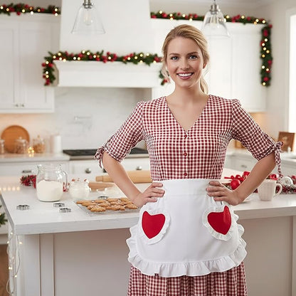 CRB Fashion Waist Apron Kitchen Cooking Restaurant Cotton Bistro Half Aprons with Pockets For Woman