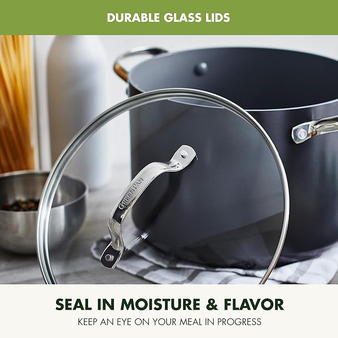 GreenPan Valencia Pro Hard Anodized Healthy Ceramic Nonstick 8QT Stock Pot with Lid, PFAS-Free, Induction, Dishwasher Safe, Oven Safe, Gray - Image 8