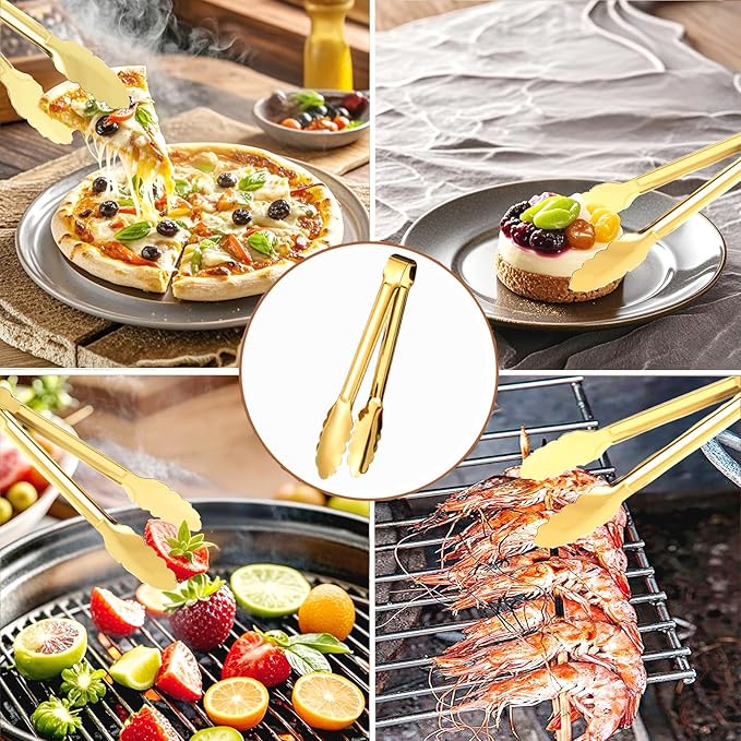 6pcs Stainless Steel Serving Tongs Gold or Silver Plated 9inch Heavy Duty Durable BBQ Clamps Design for Weddings Parties Banquets Buffets Family Gatherings Kitchen Cooking Serving Clip - Image 2