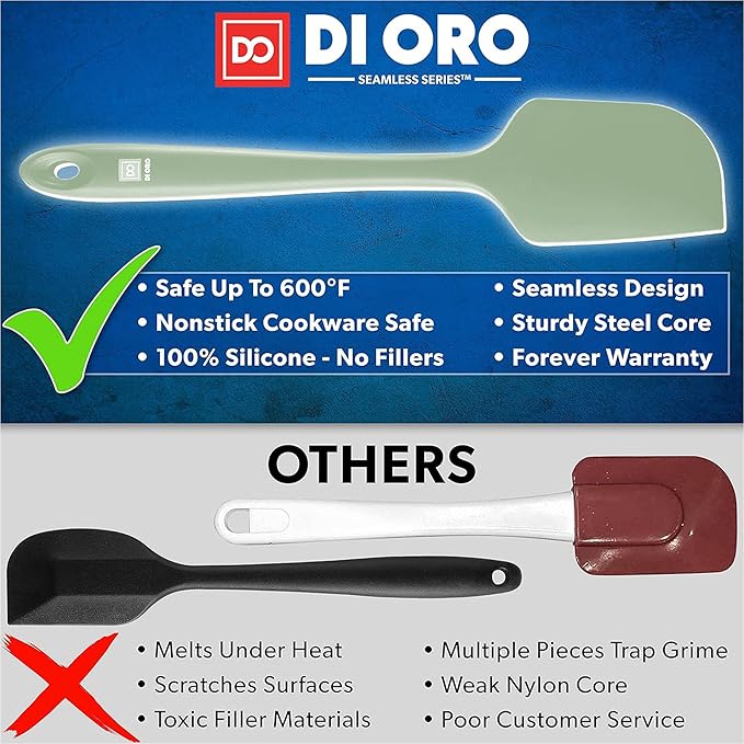 di Oro Living Silicone Spatula Set - Rubber Kitchen Spatulas for Baking, Cooking, Mixing - 600°F Heat-Resistant & BPA Free Silicone Scraper Spatulas for Nonstick Cookware - Dishwasher Safe (3pc, Sage) - Image 2
