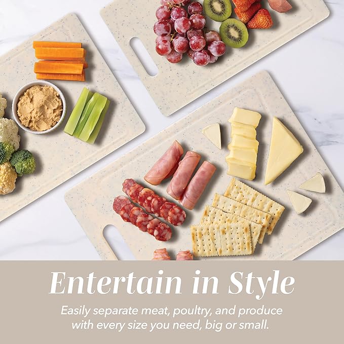 COOK WITH COLOR Non-Slip Cutting Board Set – Kitchen Essentials with Easy Grip Handle for Meat, Veggies, and Fruits, 4 Cutting Boards, White - Image 6