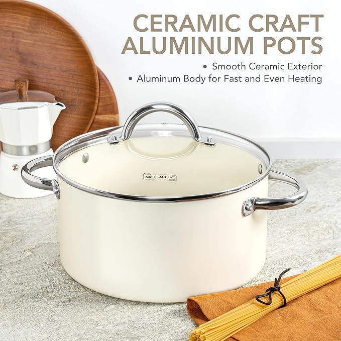 MICHELANGELO Stock Pot with Lid, Nonstick Cooking Pot, 5 Quart Soup Pot with Lid, Non Stick Pots with Stainless Steel Handle, Induction Compatible, Cream - Image 3