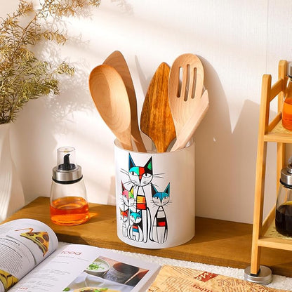 WILLBOND Cat Kitchen Decor Acrylic Kitchen Utensil Holder Crock Spoon Organizer for Countertop Cat Table Decor Coffee Spoon Holder Jar for Cooking Tools