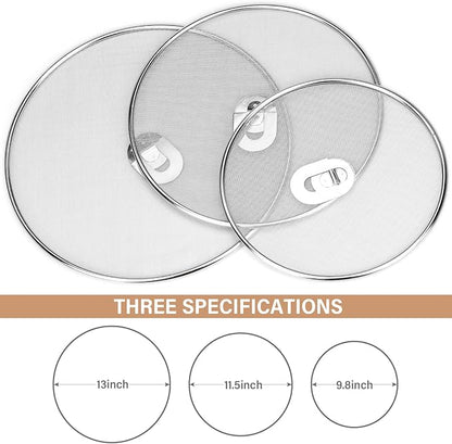 3 Pack Splatter Screen for Frying Pan 13" 11.5" 9.8" Stainless Steel Grease Splatter Guard Ultra Fine Mesh Lids with Fold Flat Knob Set for Prevent Oil Splatter - Image 2