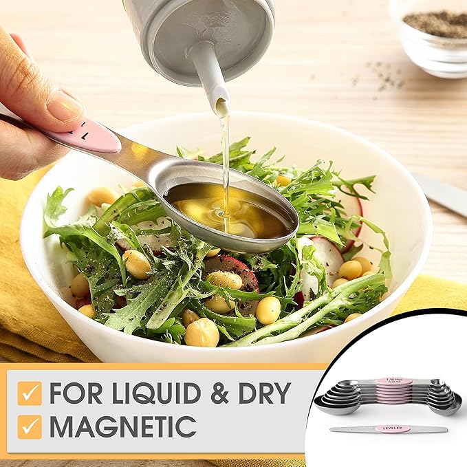 Spring Chef Stainless Steel Magnetic Measuring Spoons Set of 8 with Leveler, Dual Sided Teaspoon & Tablespoon Measuring Spoons with Strong Magnets, Kitchen Gadgets for Baking & Cooking - Pink Lemonade - Image 6