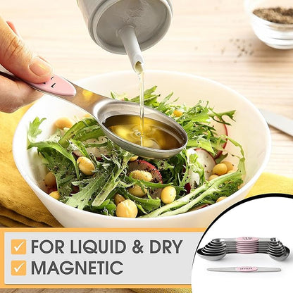 Spring Chef Stainless Steel Magnetic Measuring Spoons Set of 8 with Leveler, Dual Sided Teaspoon & Tablespoon Measuring Spoons with Strong Magnets, Kitchen Gadgets for Baking & Cooking - Pink Lemonade - Image 6