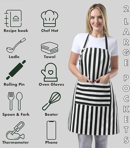 TOSHEX Kitchen Apron Waterdrop Resistant Cotton Apron with adjustable Aprons for Women with Pockets Cooking Apron Chef Apron for Men (1, Black)