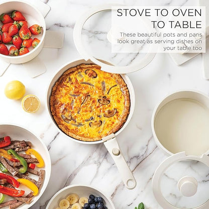 Country Kitchen Cookware Set with Removable Handle, Oven & RV Safe Pots and Pans Set, Cream, Deluxe Larger Set - Image 6