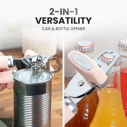 Zulay Kitchen Heavy Duty Stainless Steel Can Opener Manual with Bottle Opener - Rust Proof Manual Can Opener With Turn Knob & Comfy Soft Grip Handles - Peach - Image 7