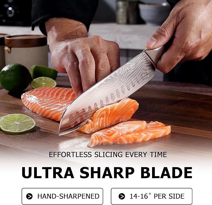 YOTSUBA 8 Inch Japanese Chef Knife, Ultra Sharp Professional Kitchen Knife, High Carbon Stainless Steel Knife with Ergonomic Wood Handle, Ideal for Home Cooking and Premium Gifting