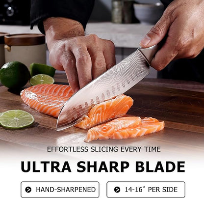 YOTSUBA 8 Inch Japanese Chef Knife, Ultra Sharp Professional Kitchen Knife, High Carbon Stainless Steel Knife with Ergonomic Wood Handle, Ideal for Home Cooking and Premium Gifting